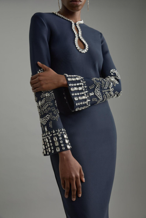 Navy Crystal Keyhole Neck Bodycon Maxi Dress