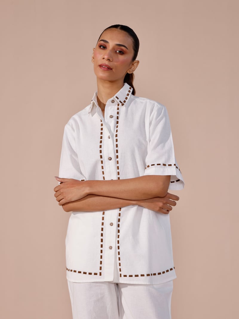 Vanilla Cotton Linen Shirt and Pants Co-ord Set