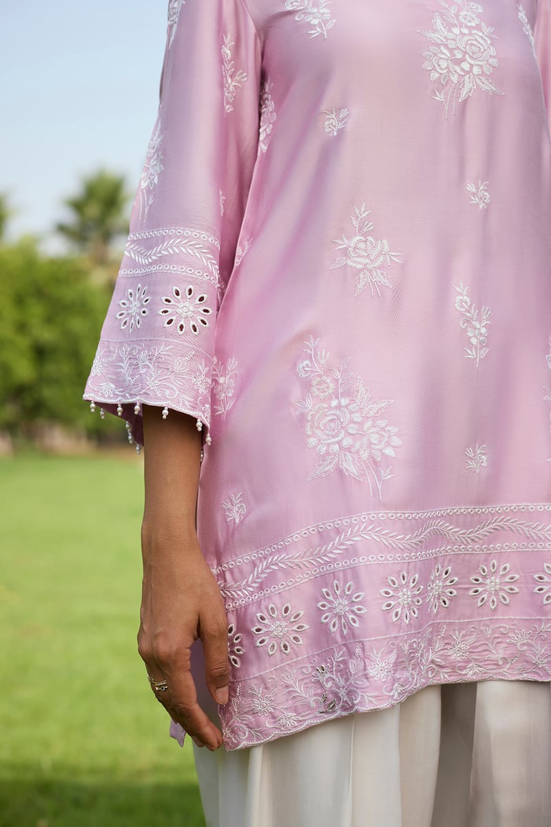 Pink and Cream Embroidered Farshi Pants Co-ord Set