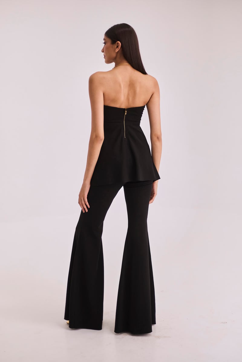 Black Strapless Top and Bell Bottom Co-ord Set