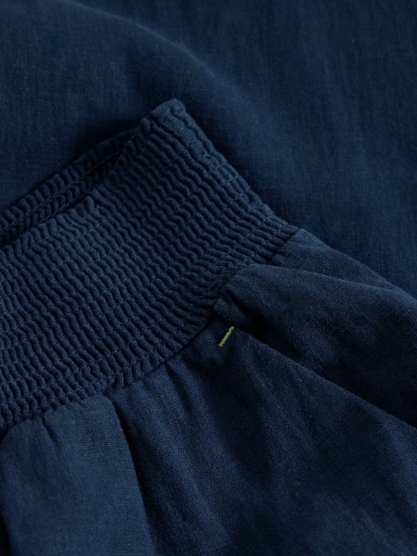 Dark Navy Pull-On Culotte Trousers with Smocked Waist