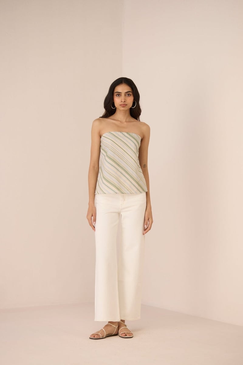 Shoreline Stripe Cotton Linen Tube Top