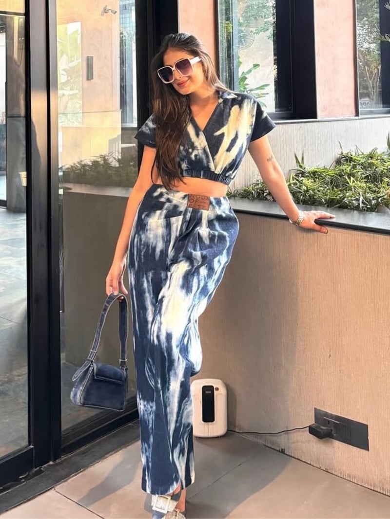 Indigo Tie-Dye Denim Co-ord Set with Crop Top and Pants