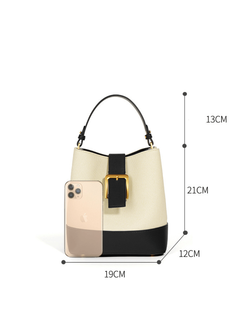 Sylvia- Ladies Leather Bucket Bag Ivory/Black