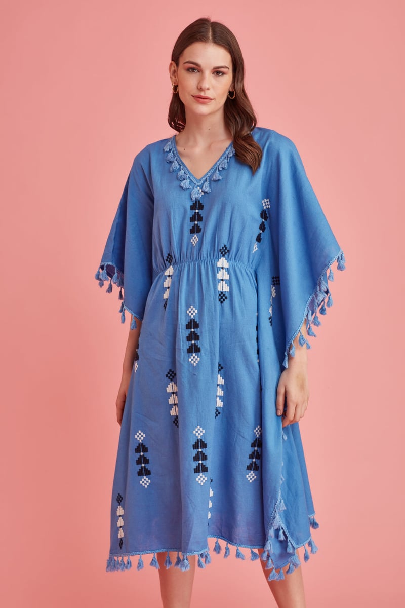 Embroidered Tassel Trimmed Kaftan