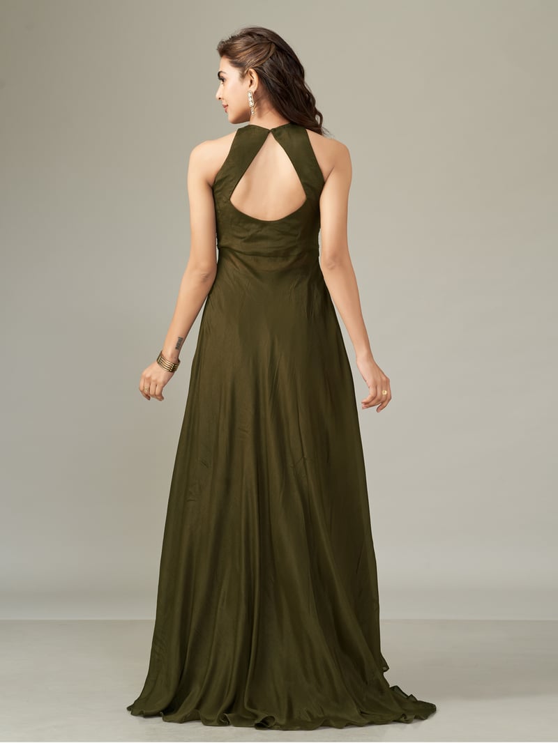 Green Embellished Halter Co-ord Set with Wide-Leg Pants