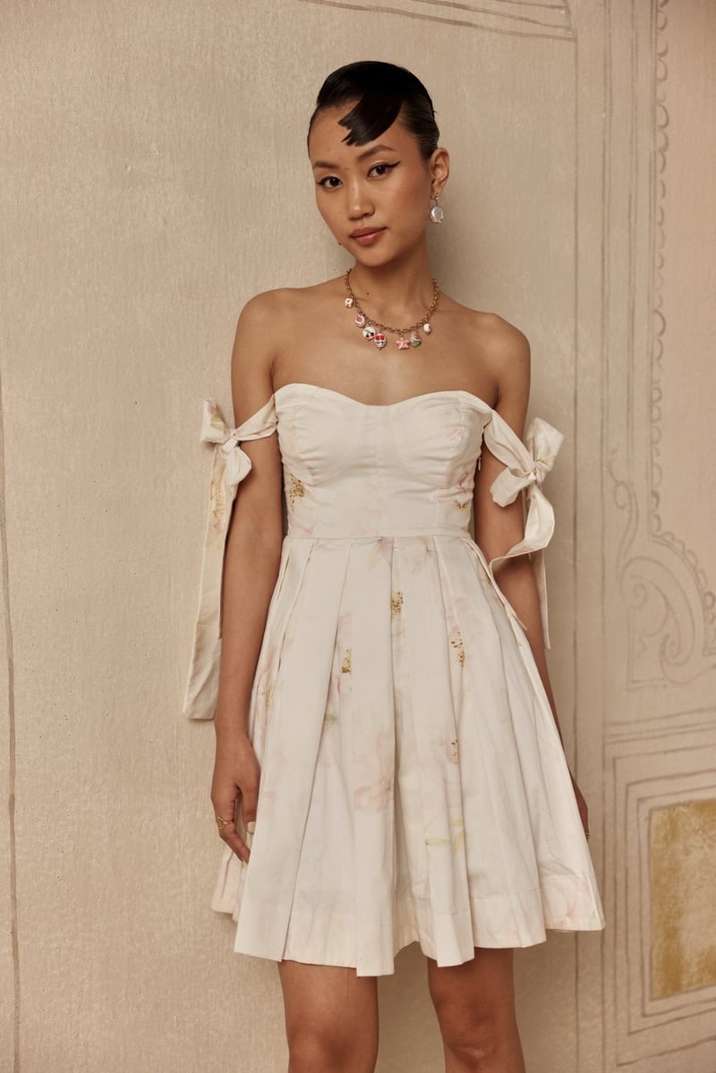 Ivory Floral Off-Shoulder Sweetheart Mini Dress