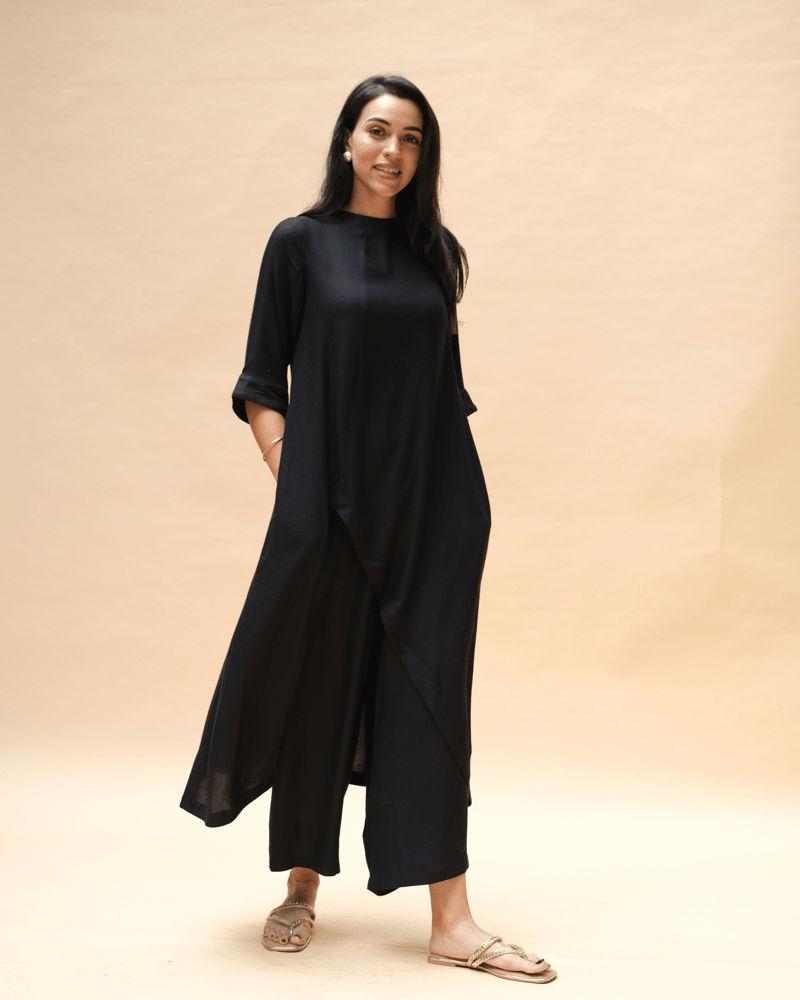 Black A-Line Tunic and Straight Pant Co-ord Set