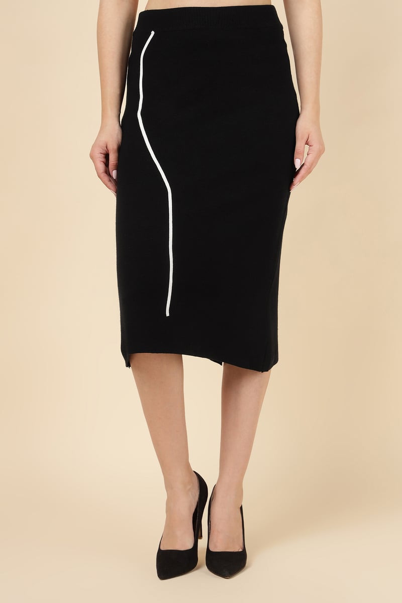 Black Graphic Knit Top and Midi Skirt Co-ord Set