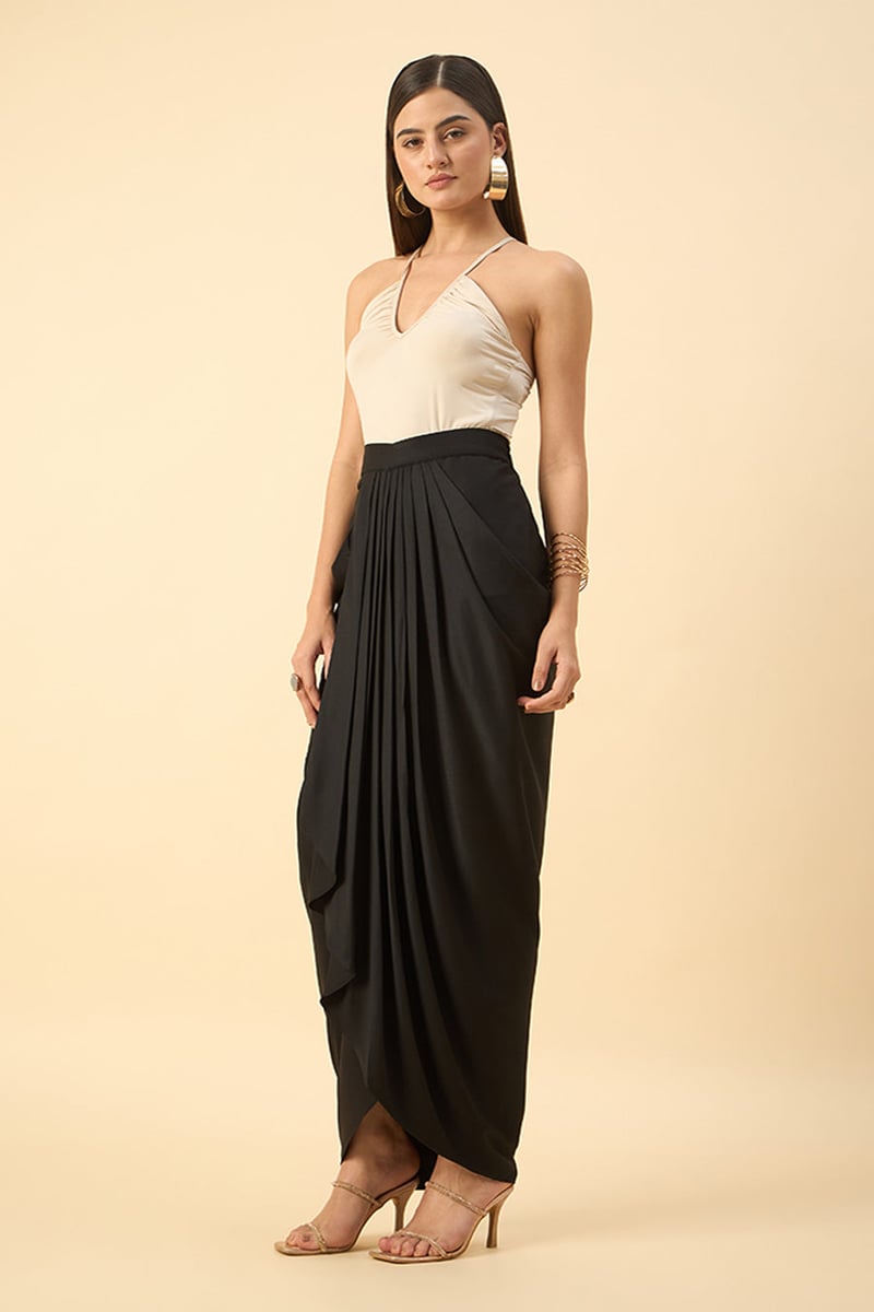 Black Waterfall Drape Maxi Skirt