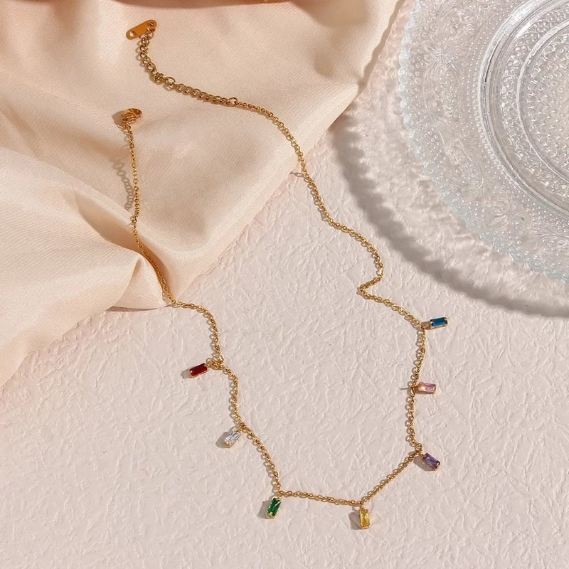 Rainbow Rhinestone Necklace, Sara