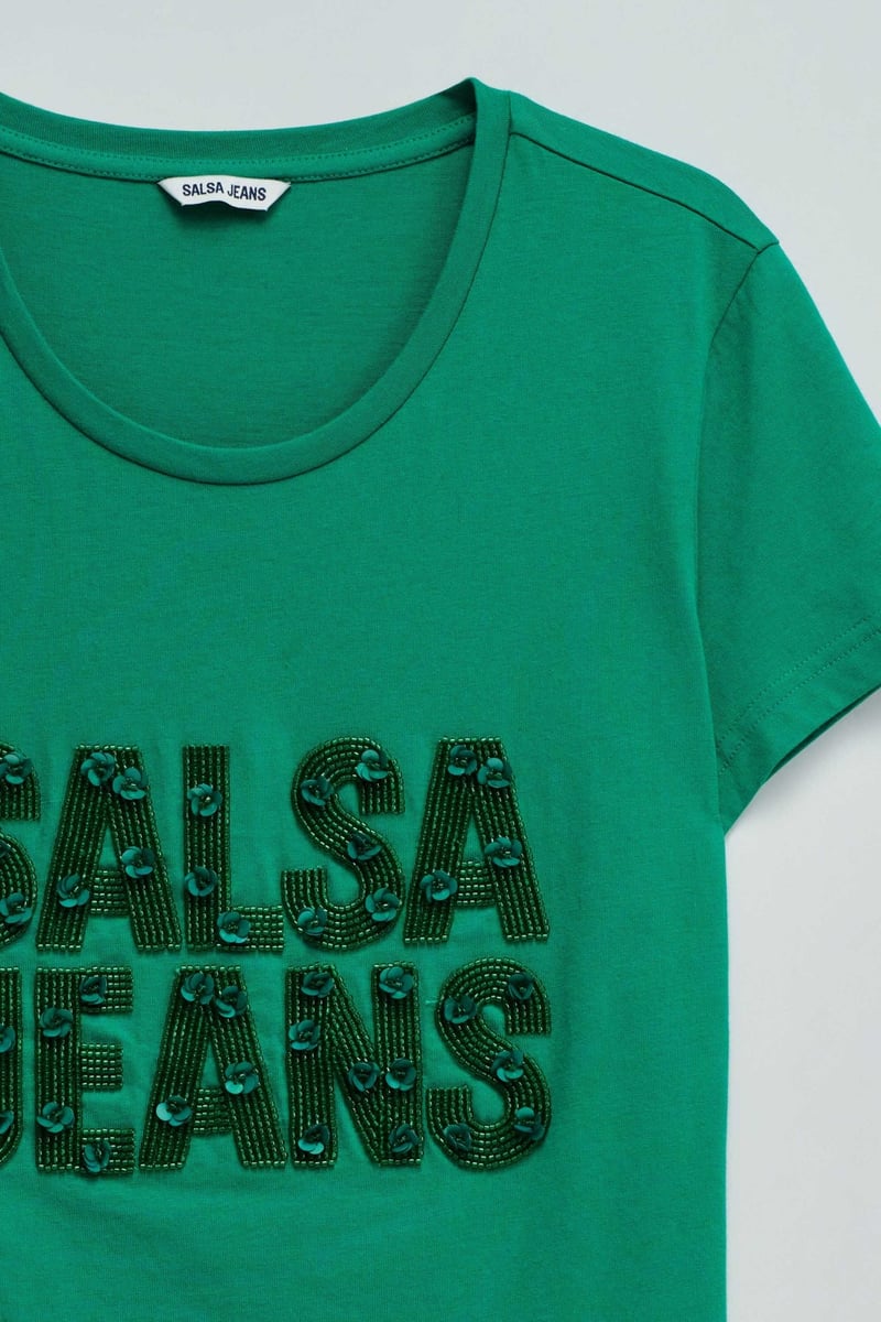 Dark Green Slim Fit Embellished Logo T-Shirt