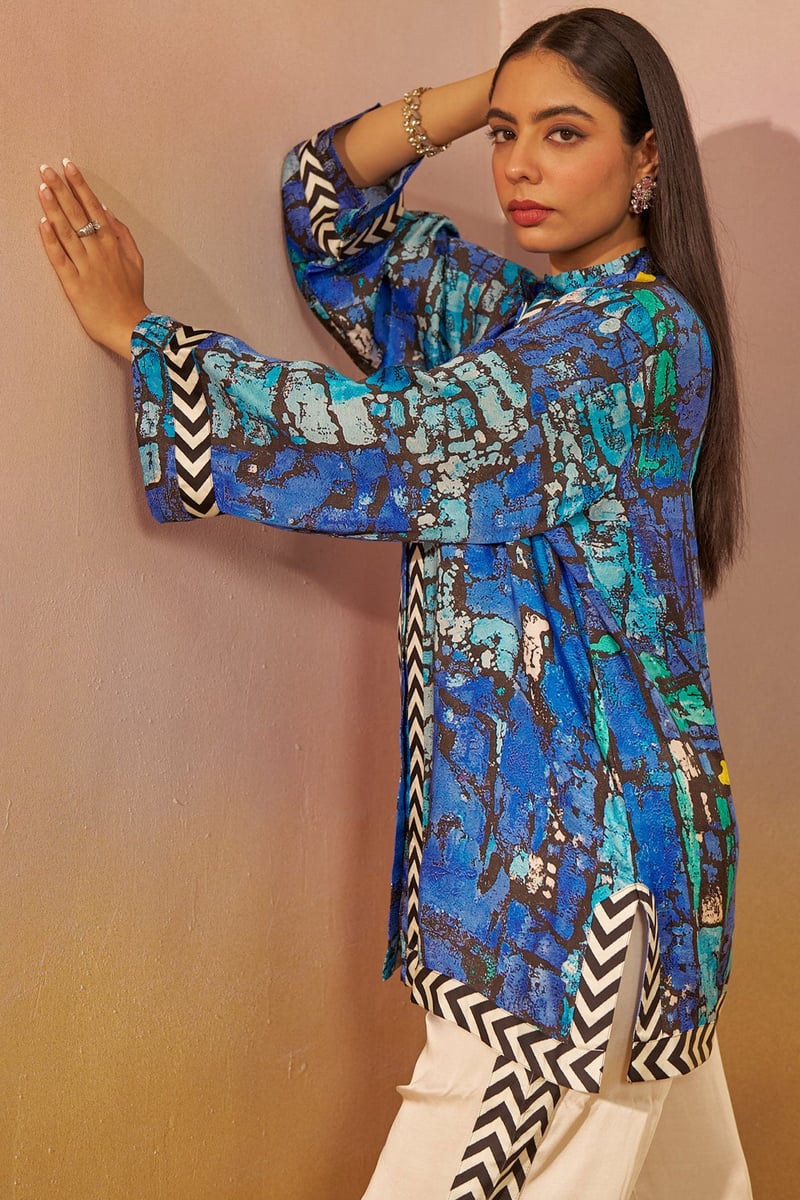 Blue Abstract Print Tunic and Pants Co-ord Set