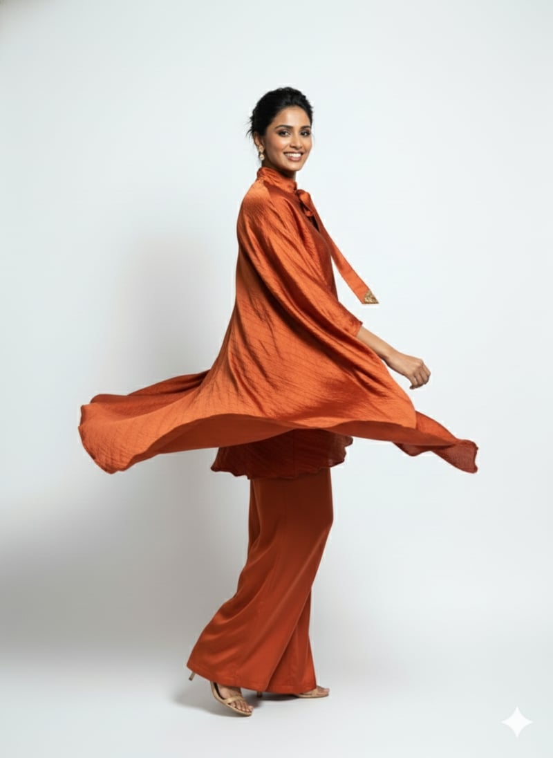 Purple One-Shoulder Cape Top and Wide-Leg Pant Co-ord Set