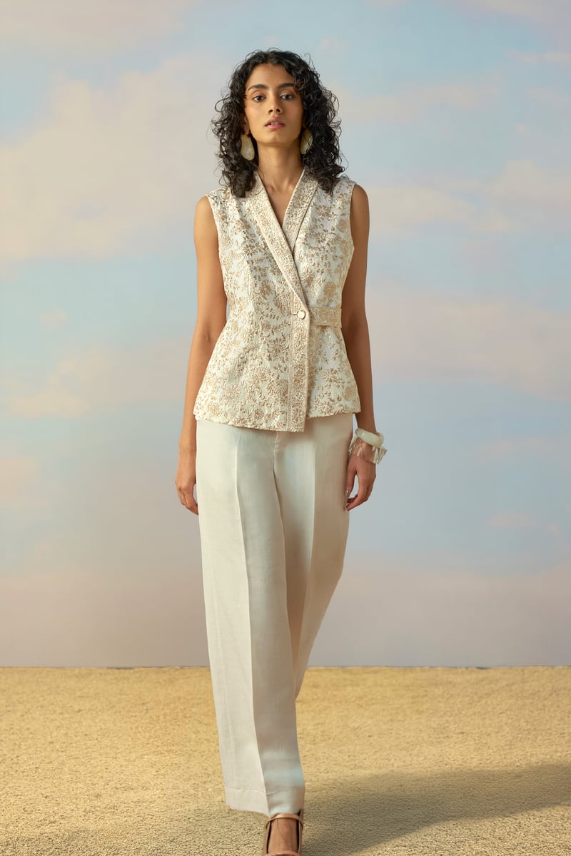Champagne/Ivory Embroidered Wrap Waistcoat