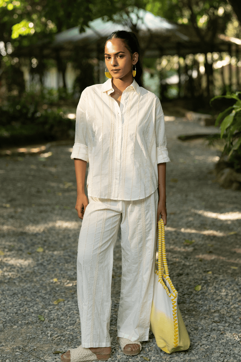 Cream Cotton Wide-Leg Pajama Trousers — BEACHBUM