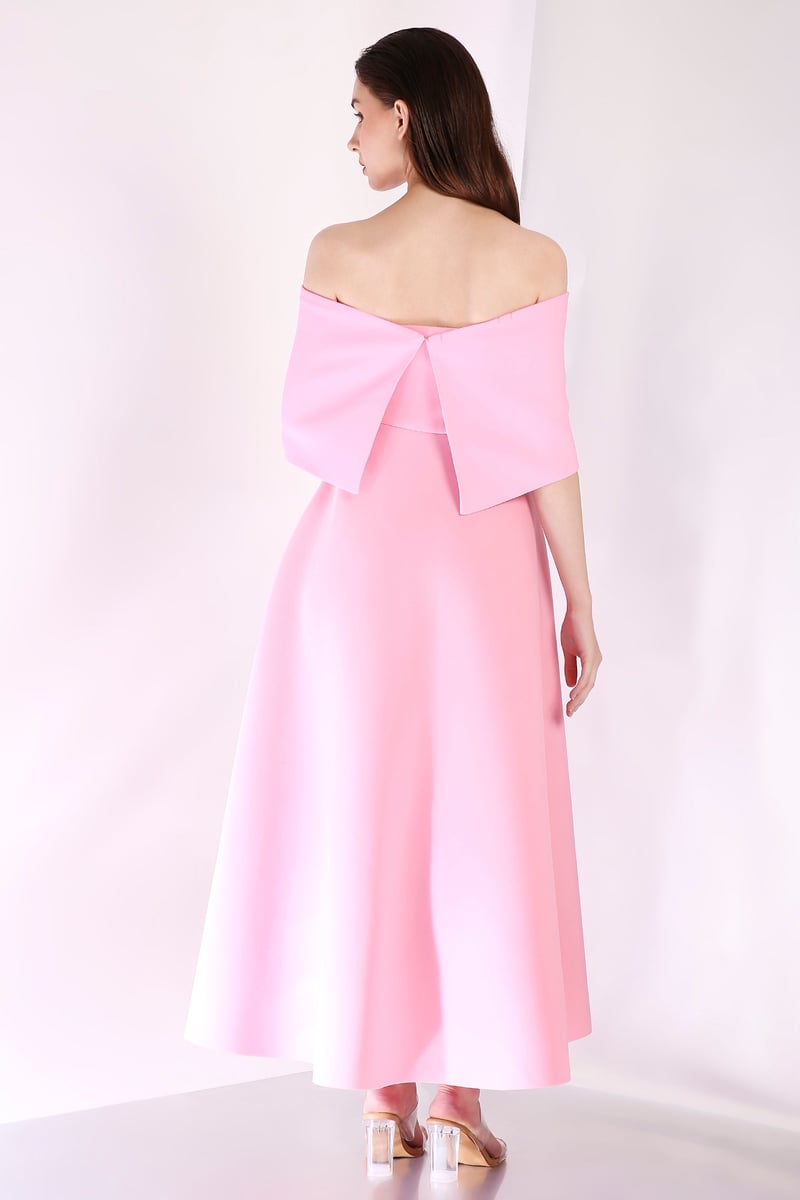 Light Pink Strapless Fit and Flare Maxi Dress with Wrap