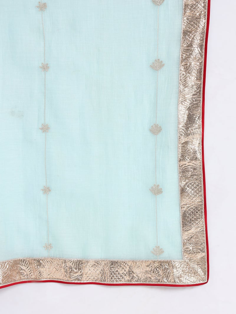 Aqua Mal Chanderi Embroidered Kurta Sharara Set
