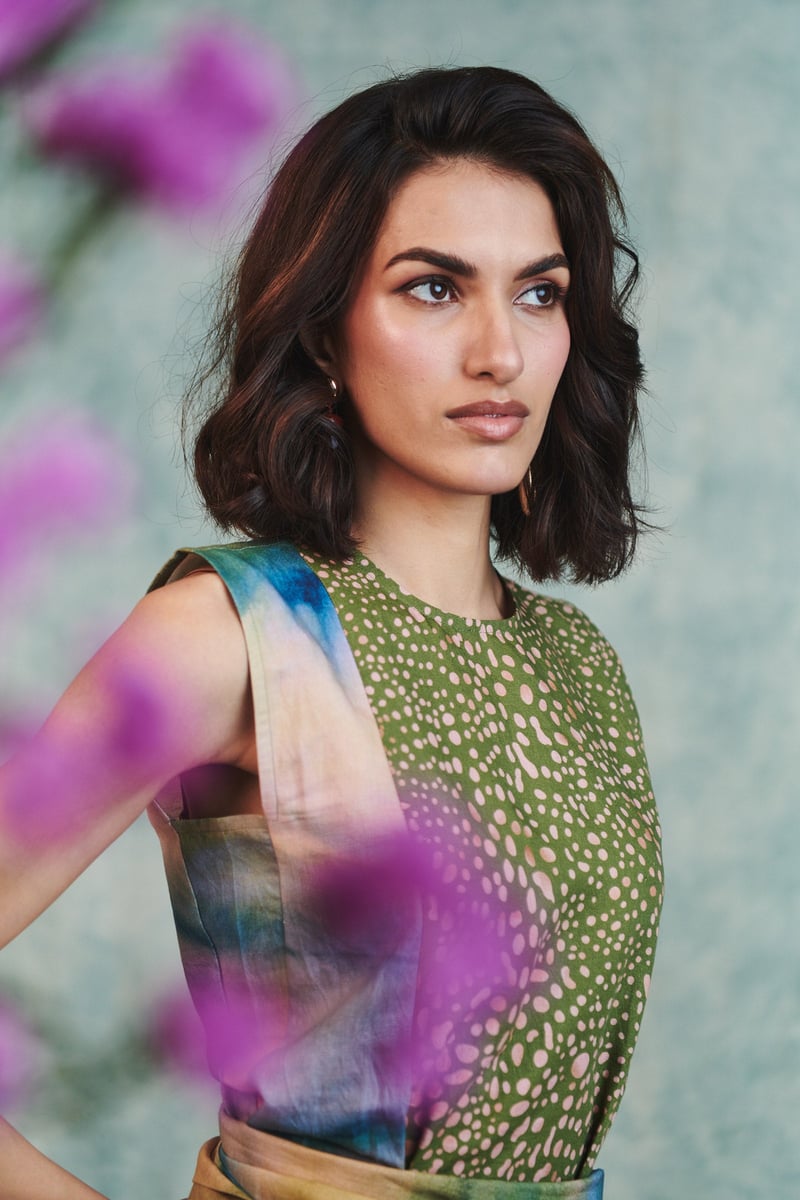 Prism Blot Co-Linen Tie Dress