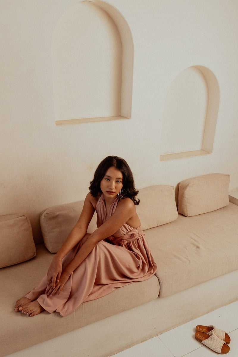 Dusty Pink Halter Neck Backless Rosette Maxi Dress — BEACHBUM