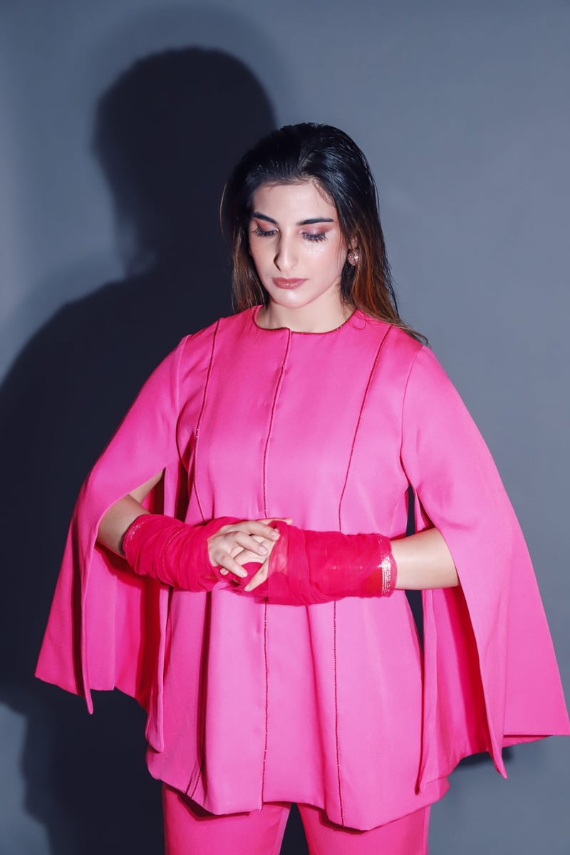 Blush Pink Cape Sleeve Top and Straight Pants Co-ord Set