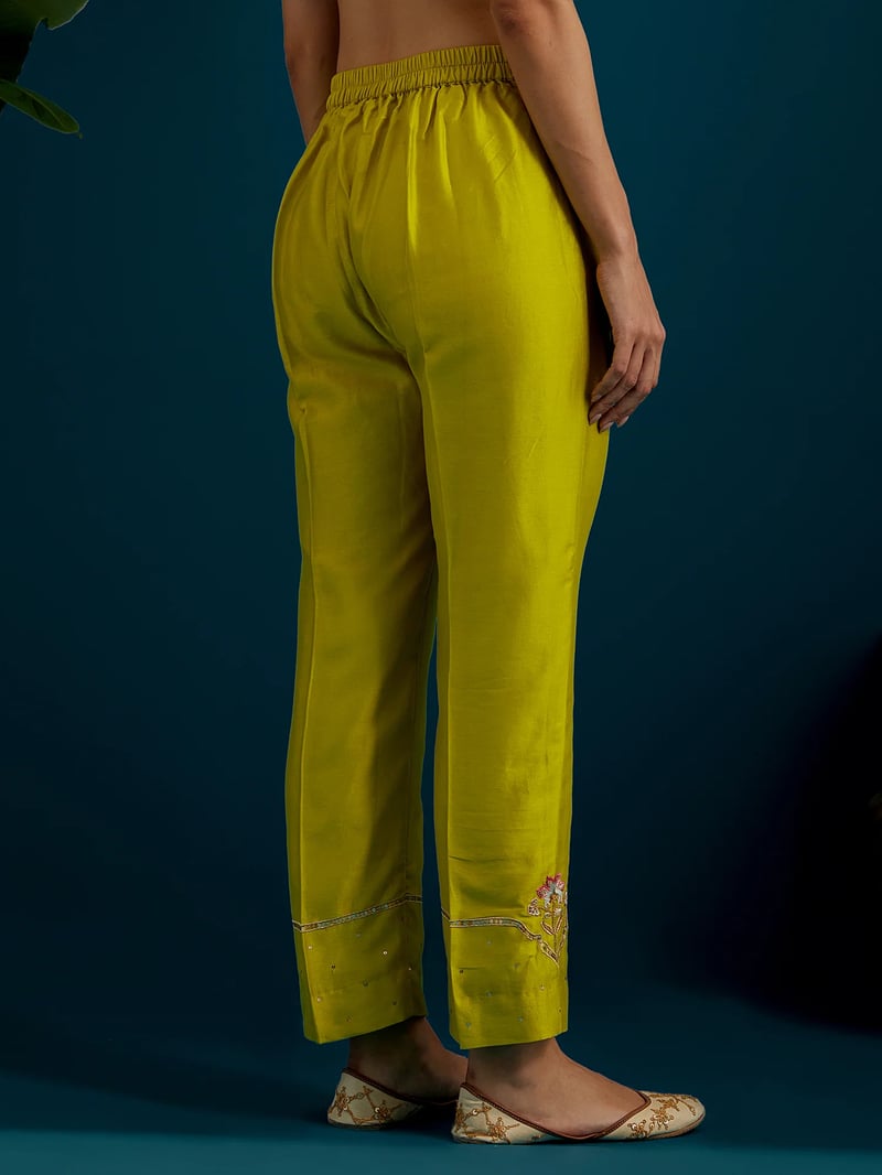 Lime Green Embroidered Yoke Kurta Set with Pants