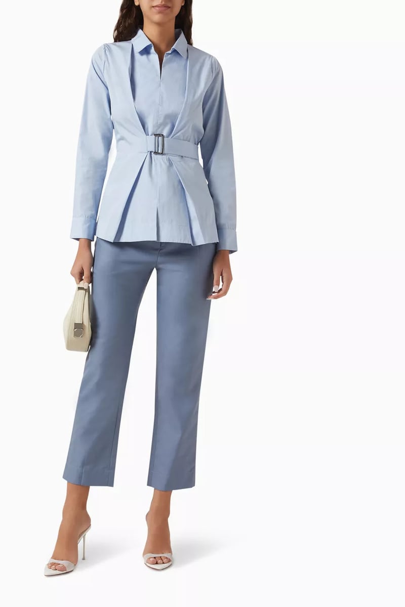 Sky Blue Cotton Poplin Belted Shirt