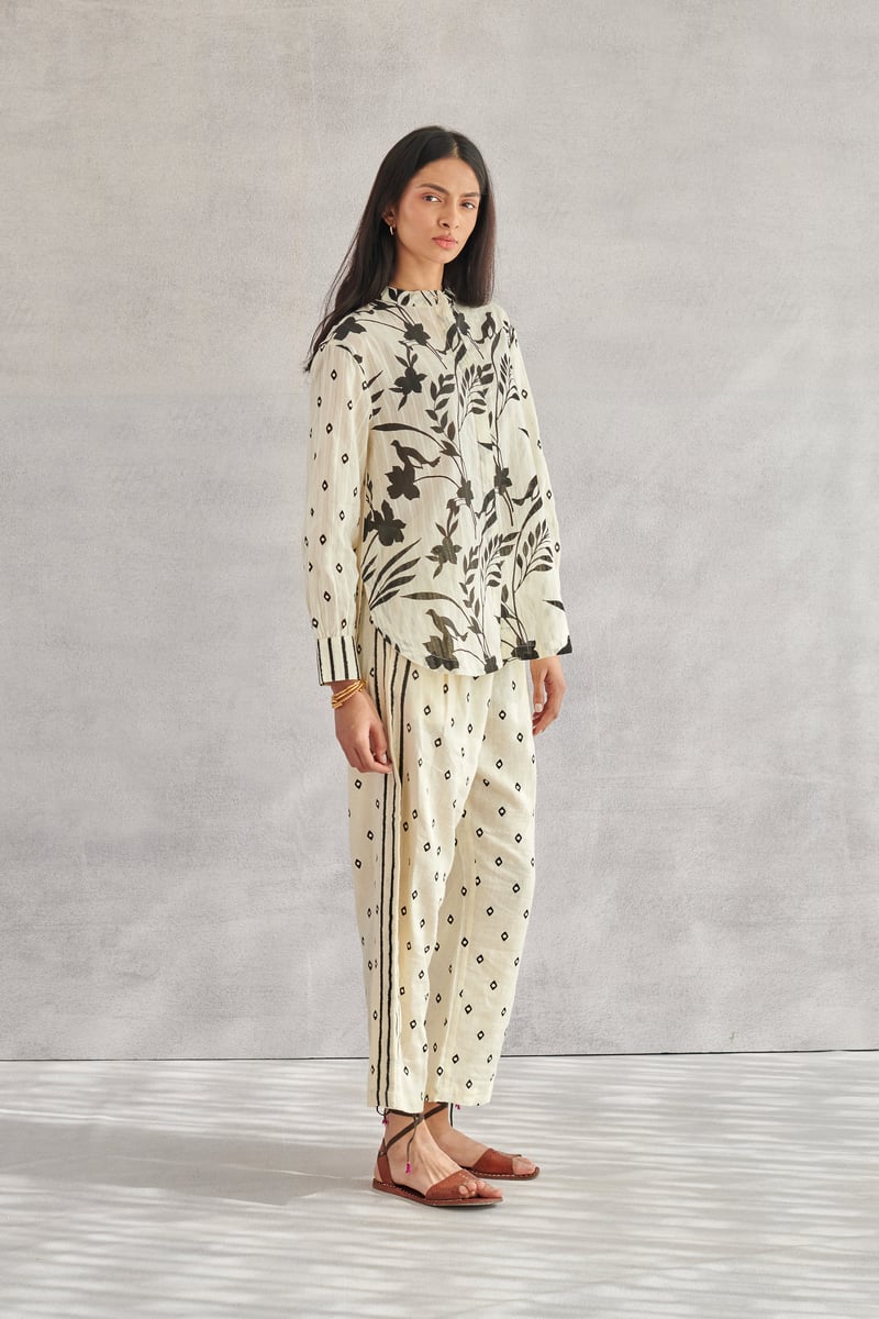 Creme Monochrome Printed Cotton Dobby Shirt — ROHO