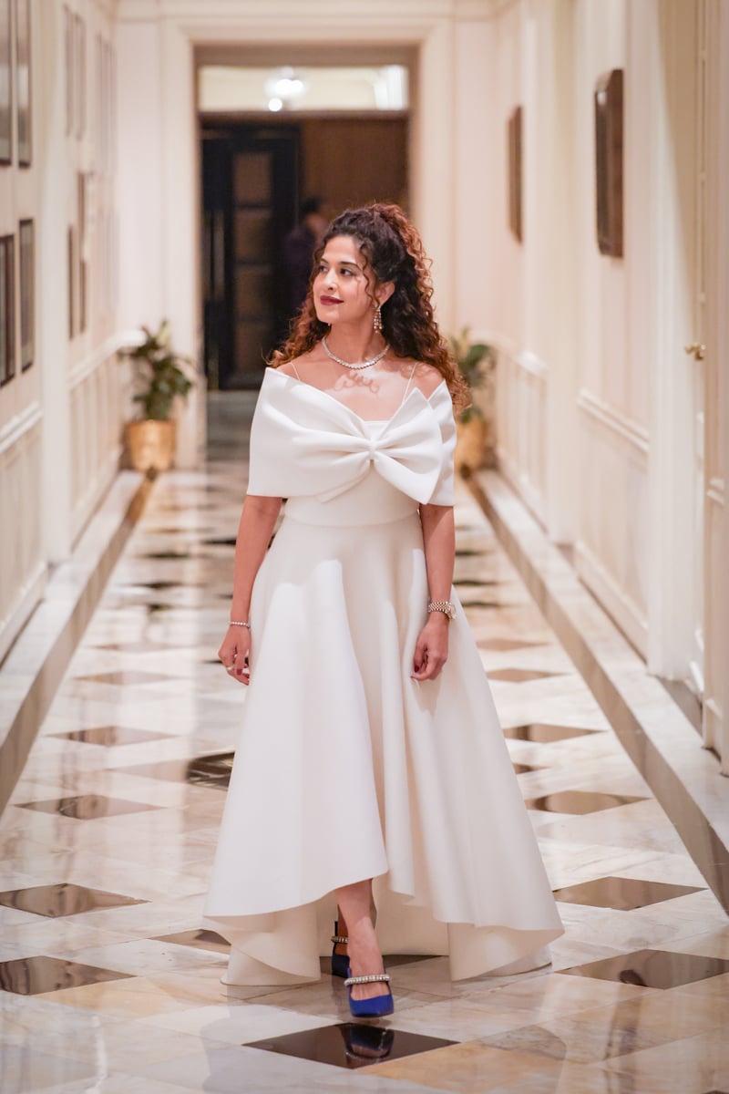Off-White Strapless Fit and Flare High-Low Dress Set