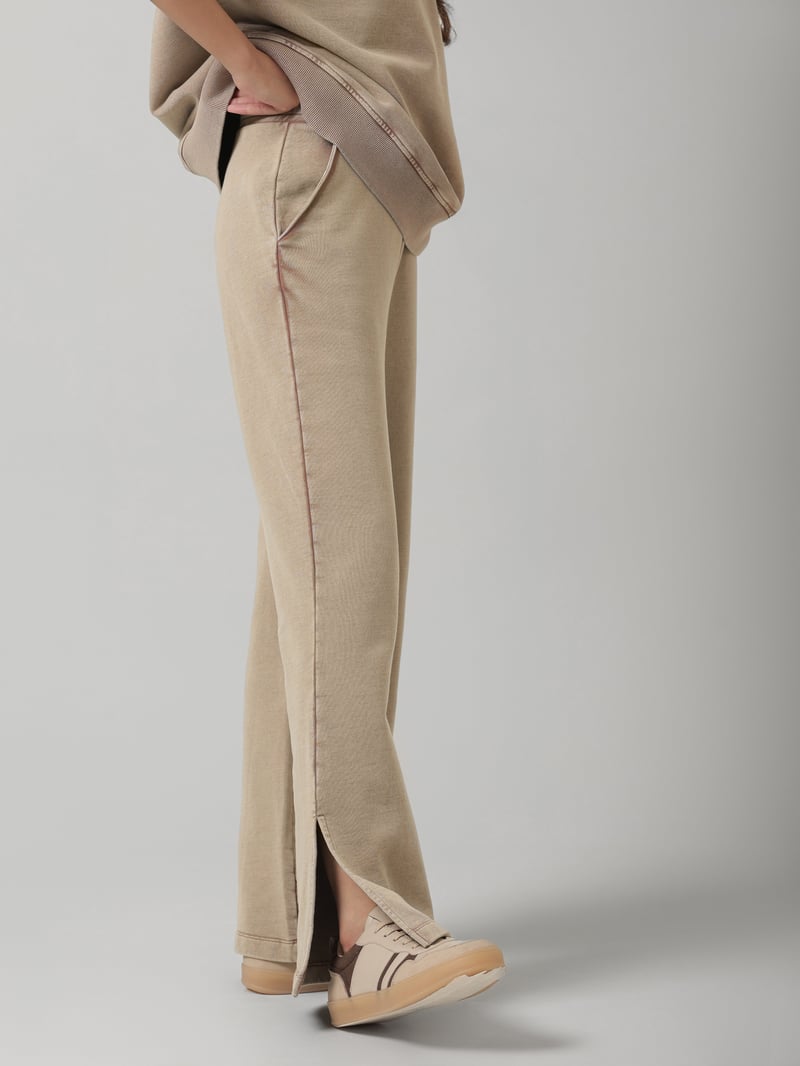 Brown Cotton Terry Acid-Wash Wide-Leg Trackpants