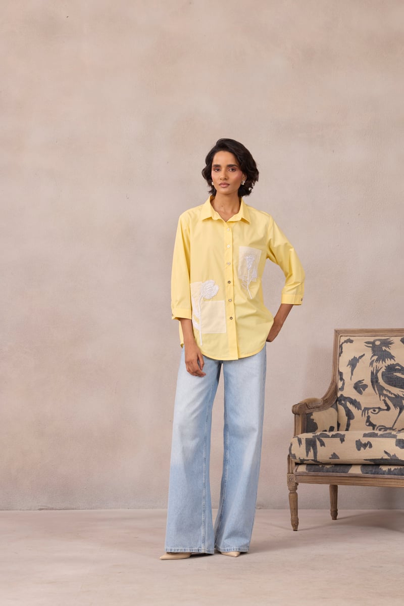 Lemon Sorbet Cotton Poplin Applique Shirt