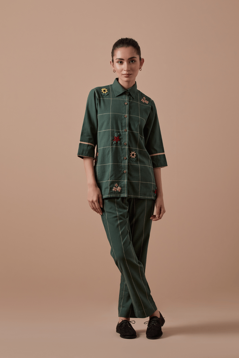 Green Straight-Leg Organic Cotton Trousers