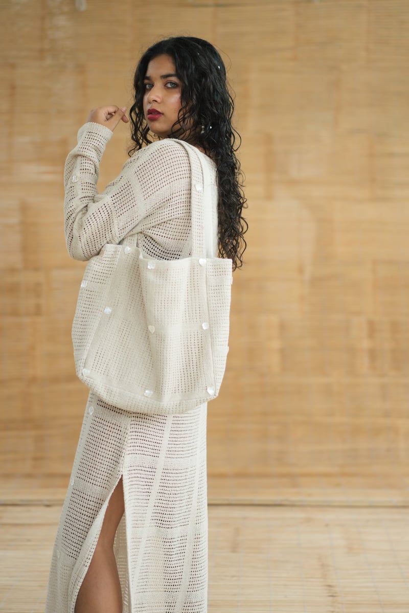 Beige Crochet Net Cover-Up Maxi Dress with Side Slits