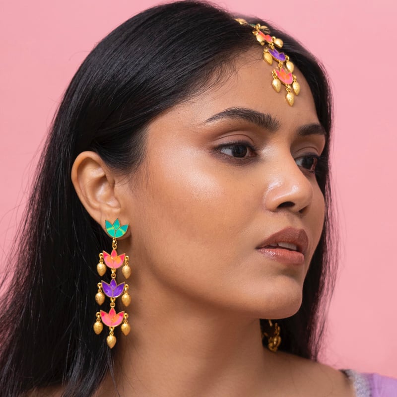 Mystic Lotus Earring Mangtika Set — Aditi Bhatt