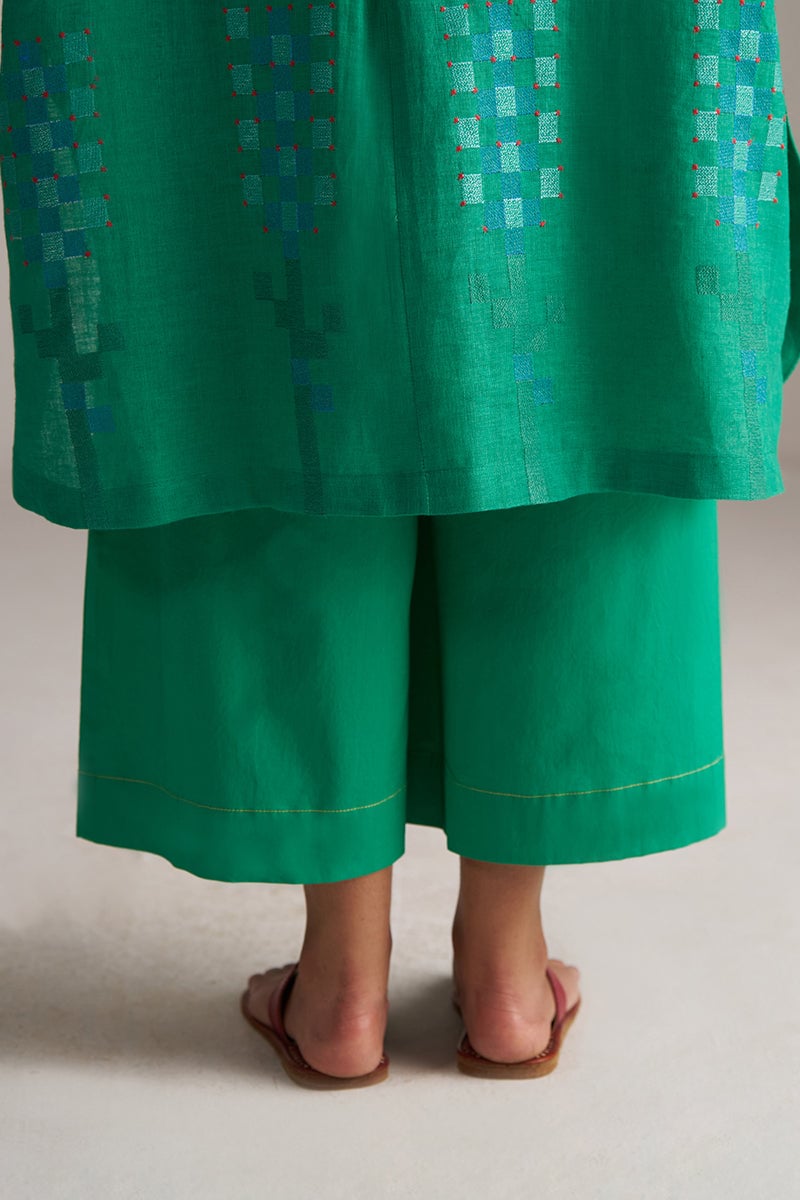 Simply Green Linen Kurta and Wide-Leg Pants Co-ord Set