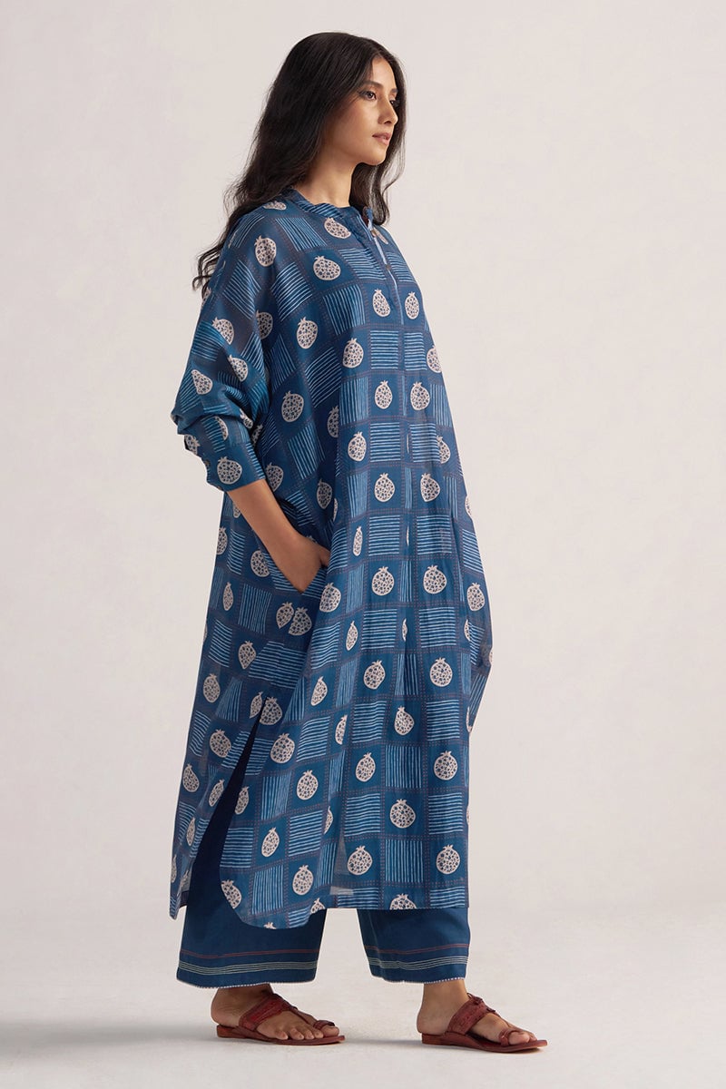 Morroccan Blue Printed Kurta and Wide-Leg Pants Co-ord Set