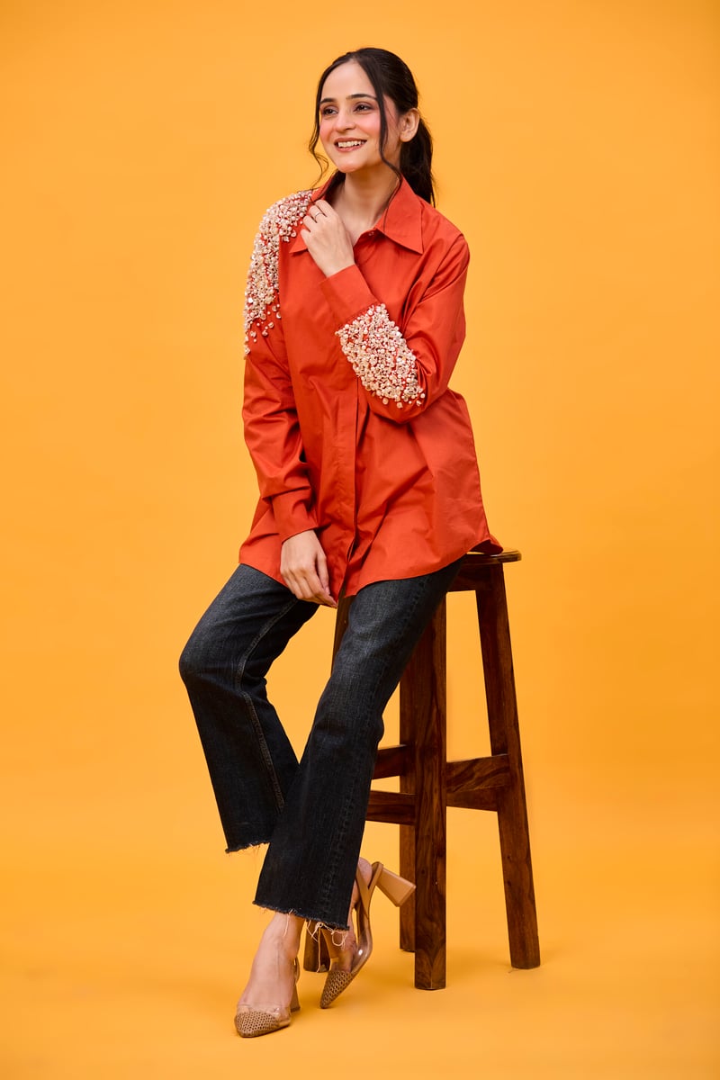 Rust pearl & sequins shirt