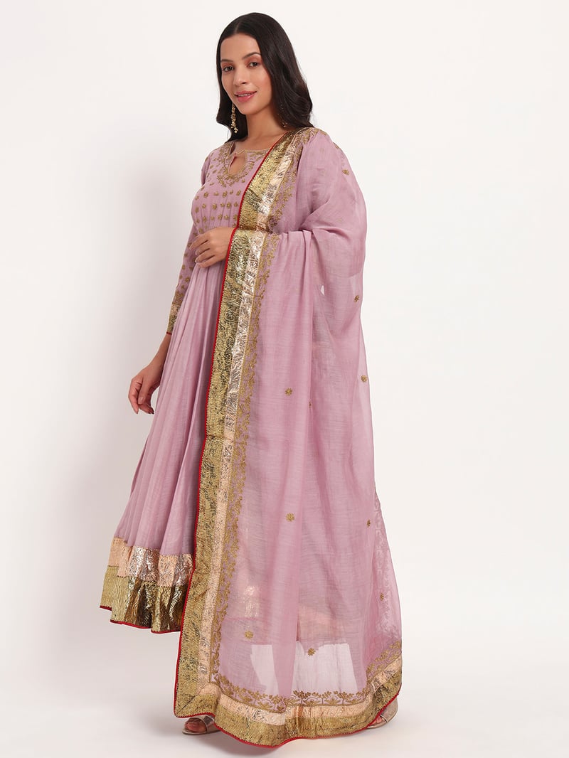 Lilac Mal Chanderi Anarkali Set with Pants and Dupatta
