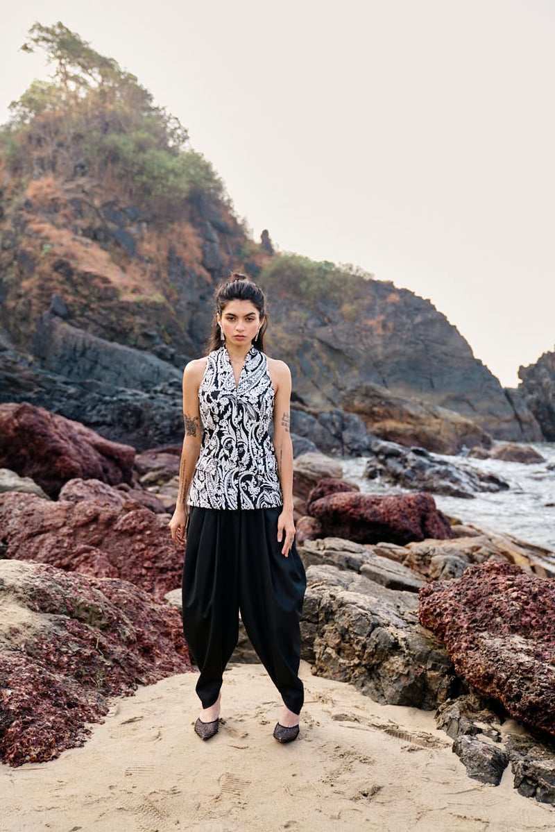Black Dhoti-Inspired Cowl Drape Trousers