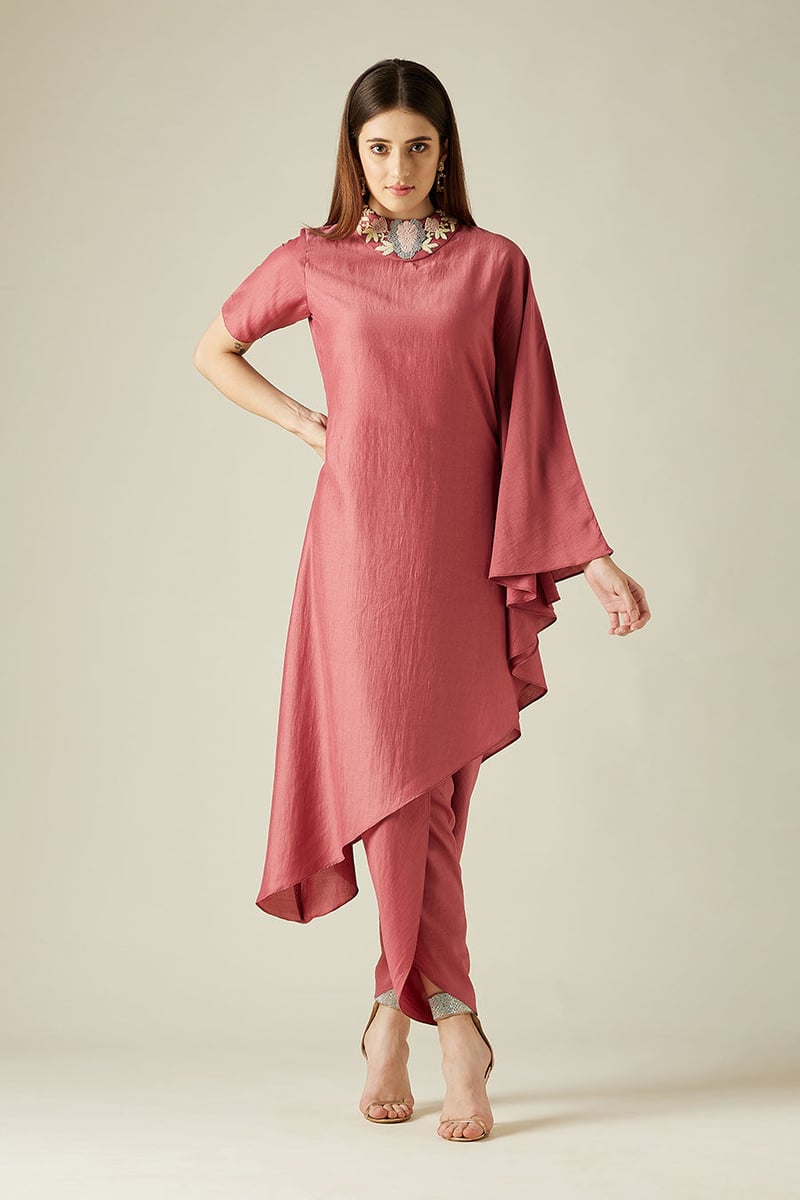 Pink Asymmetric Tunic and Dhoti Pant Co-ord Set — Aakaar