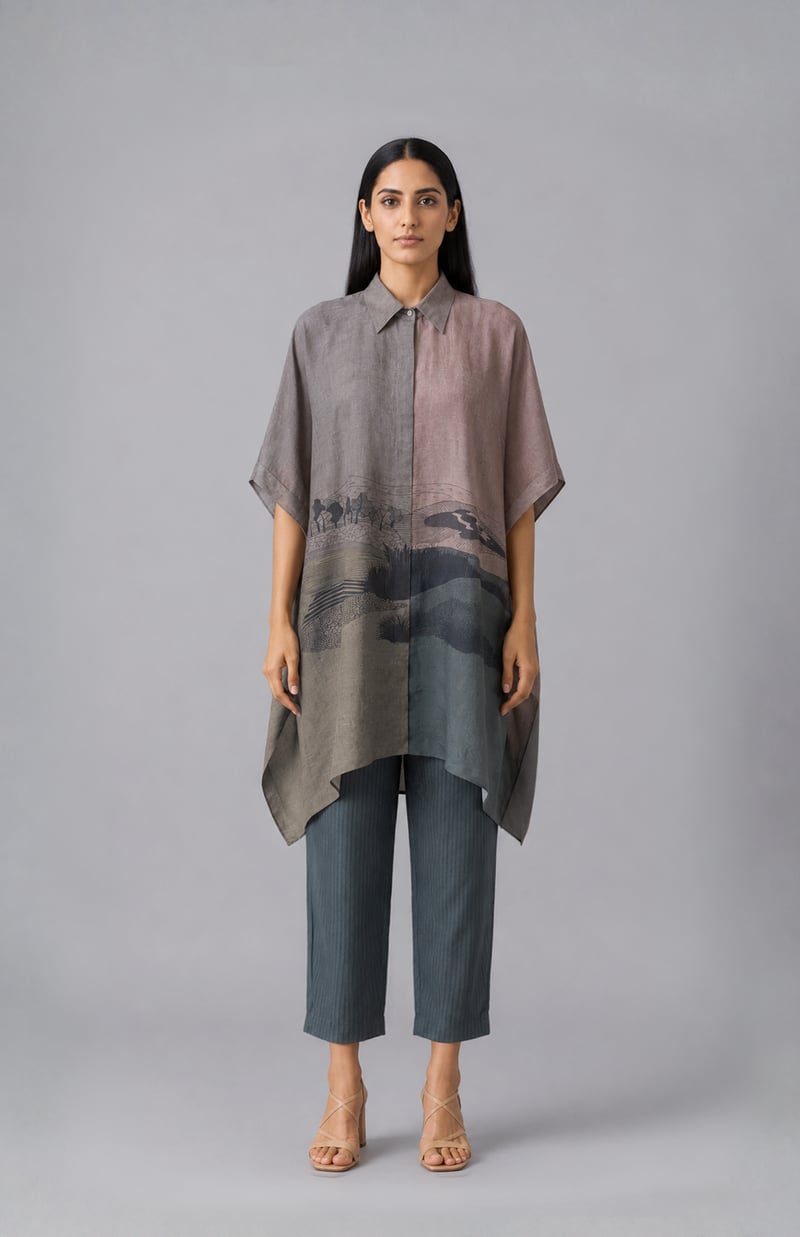 Grey Dupion Silk Kaftan and Pants Co-ord Set — CLOS