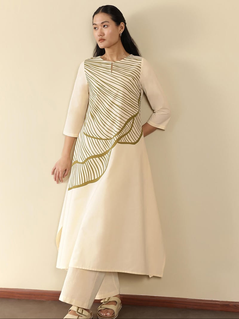 Cotton Abstract Placement Print Kurta Set