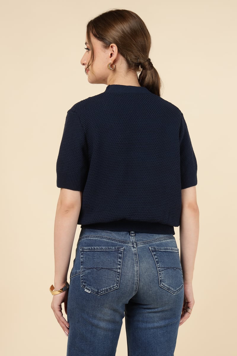 Navy V-Neck Starfish Button Knit Cardigan