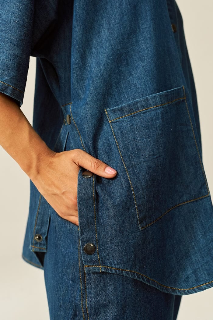 Dark Denim Oversized Shirt and Wide-Leg Pants Co-ord Set