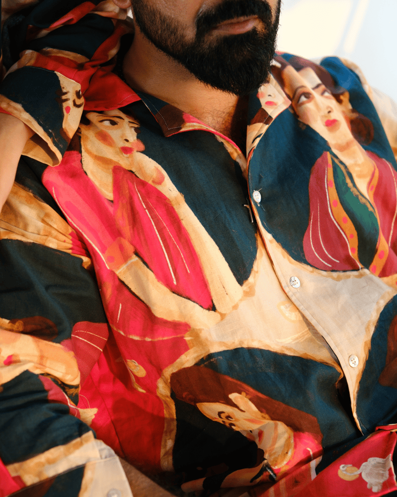Multicolor Graphic Print Linen Cotton Free Size Shirt