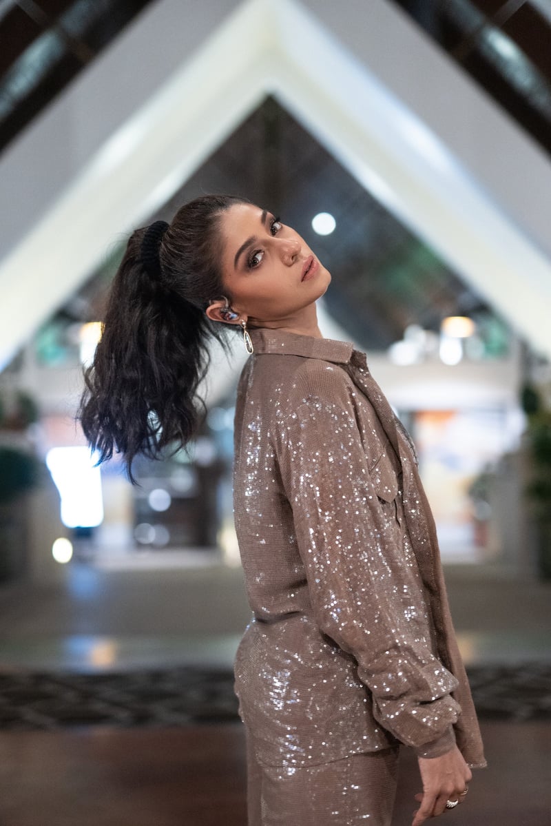 Taupe Grey Sequin Button-Down Shirt with Balloon Sleeves