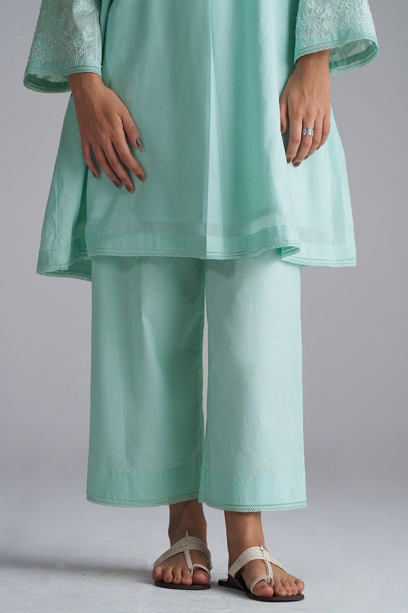 Dusky Aqua Mul-Mul Embroidered Kurta and Pant Co-ord Set