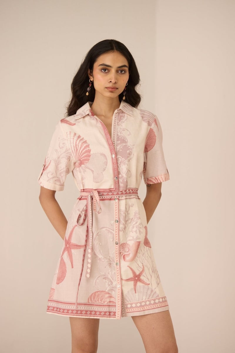 Marine Mauve Sea-Life Print Mini Shirt Dress — Calling June