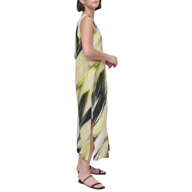 Linen Abstract Print Sleeveless V-Neck Midi Dress