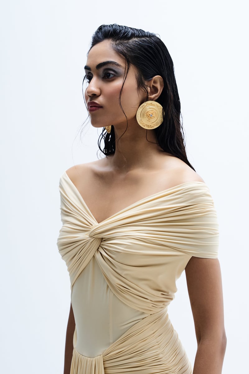Butter Yellow Off-Shoulder Ruched Bodycon Maxi Dress